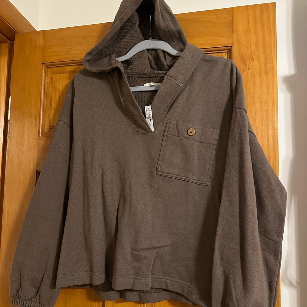 NWT Madewell Cotton-Hemp Henley Hoodie Sweatshirt